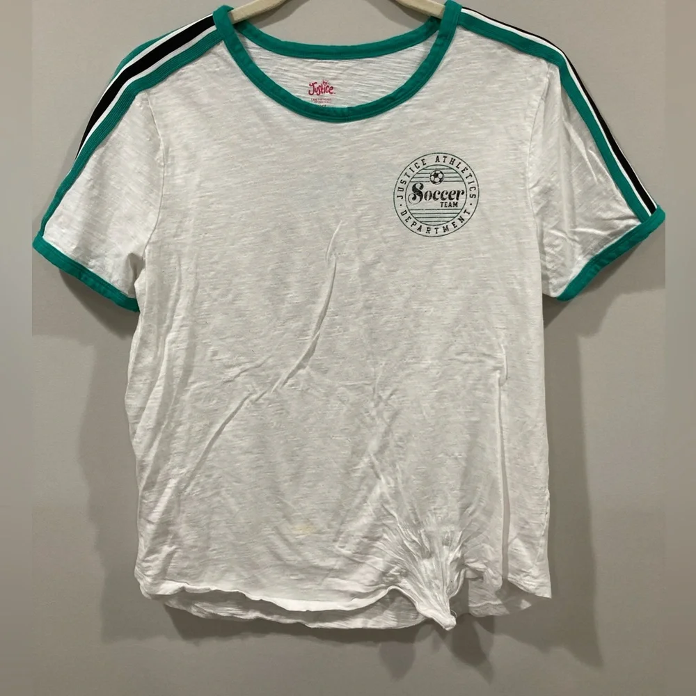 Justice White Green Black Soccer T-Shirt XXL Athletic Tee Short Sleeve